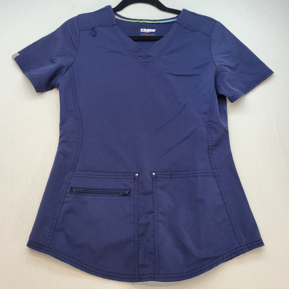 Scrubstar Scrub Top Womens XS Navy Blue Ultimate V-Neck Zipper Pocket